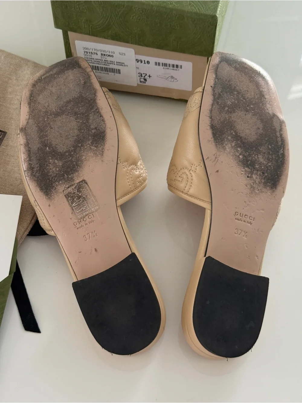 Gucci Women's Beige Matelasse Leather Slide Sandals